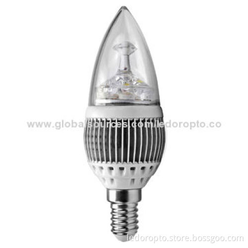 LED 3W Candle Bulbs, GU5.3/GU10/MR16/E14/E27 Base Type with Cooling Fins